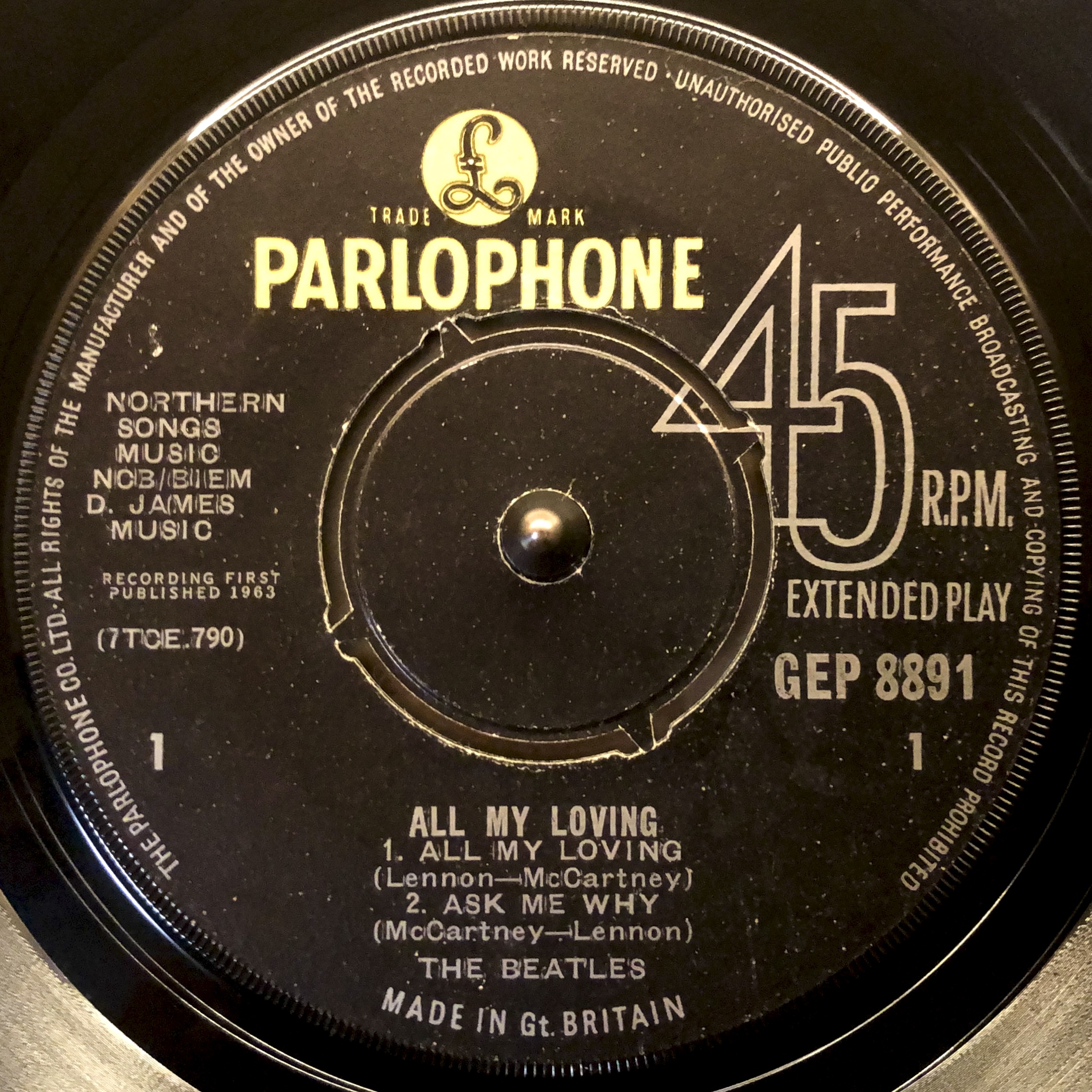 all my loving the beatles GEP8891 mono